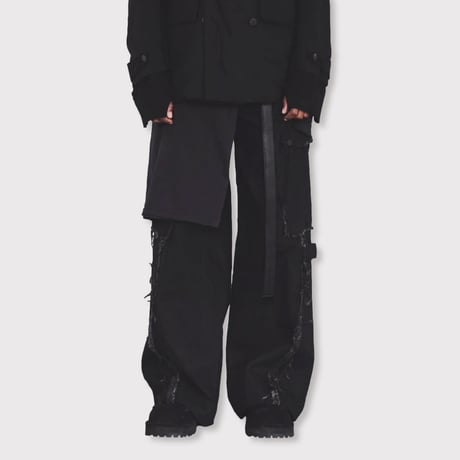 Slash Seam Twist Cargo Jeans(NOIR)