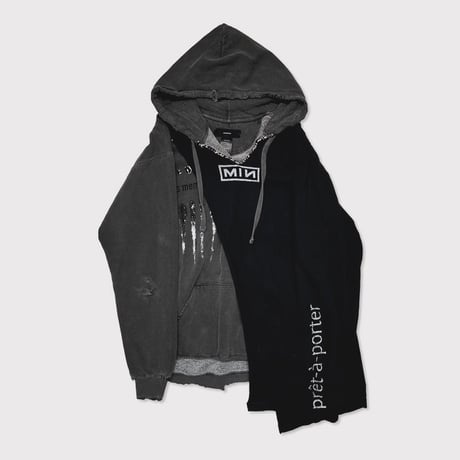 Bootleg Layered Hoodie(SHINE) AGED BLACK