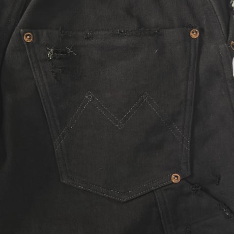 Cut Off Carpenter Short With Damaged(INLAY DENIM) BLACK