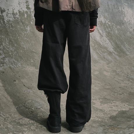 Home Wide Jeans With Damaged(INLAY DENIM) BLACK