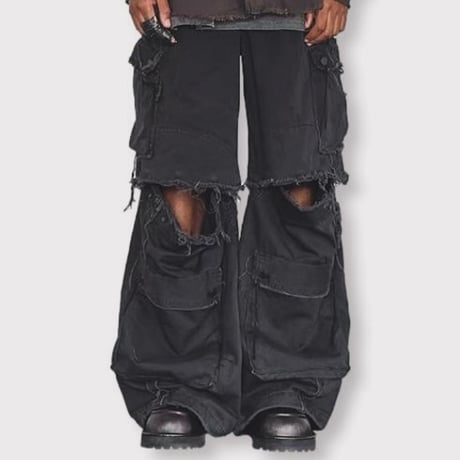 Slash Seam Twist Cargo Pants(AGED TWILL) AGED BLACK