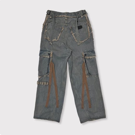 Slash Seam Twist Cargo Jeans(DUST SAX)
