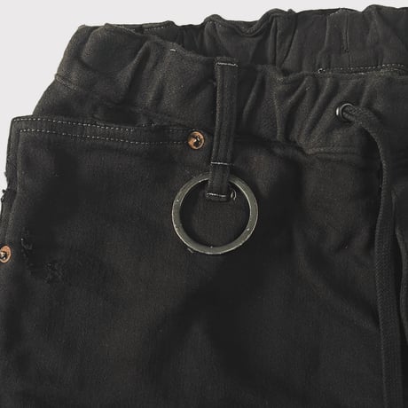 Cut Off Carpenter Short With Damaged(INLAY DENIM) BLACK