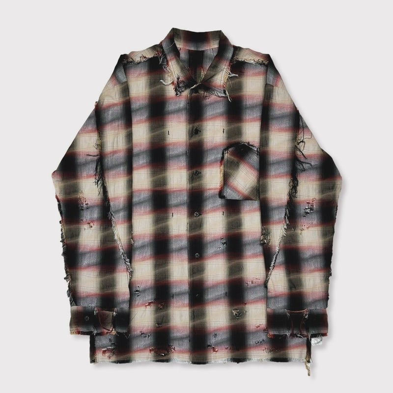 トップス MINUS Slash Seam Ombre Check Shirt BLUE トップス MINUS Slash Seam Ombre Check Shirt BLUE MINUS Slash