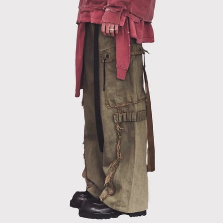 Slash Seam Twist Cargo Jeans(DUST SAX)