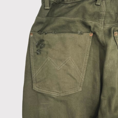 Home Wide Jeans With Damaged(INLAY DENIM) OLIVE