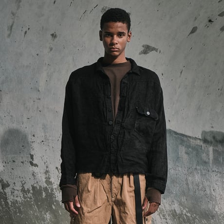 Pleated Blouse With Garment Dyed (ITALIAN AIRFORCE TABLE CLOTH) BLACK