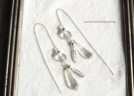 クリアクオーツ＆シルバーフェザー・ピアス silver925