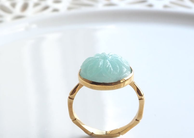 アマゾナイト・フラワーカービングリング ＃15 | mizunone