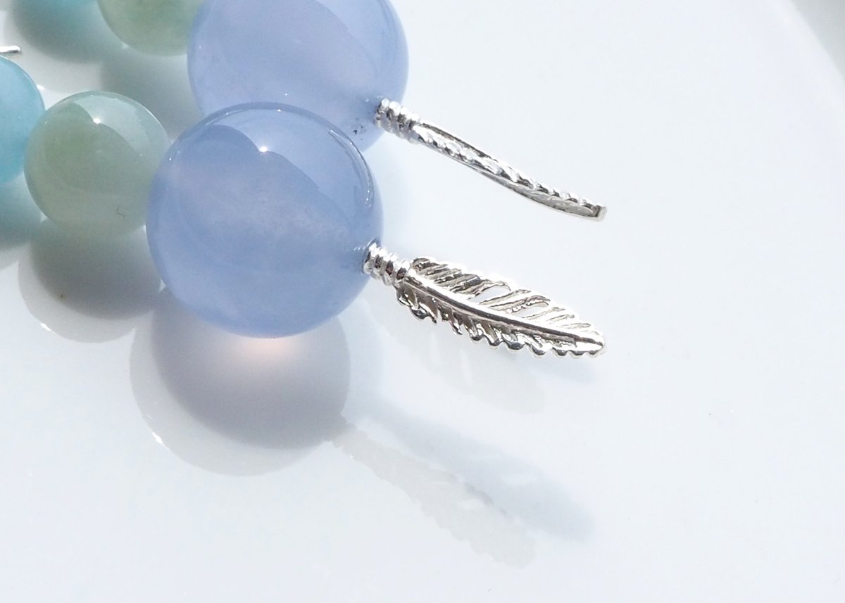 ブルーカルセドニー、緑翡翠＆アクアマリン・ピアス silver925 | mizunone