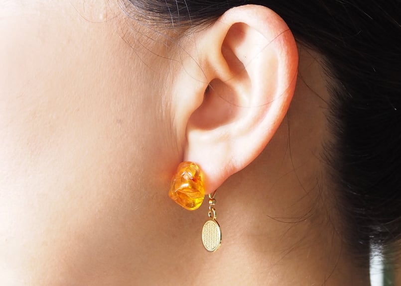 きむよんが　ピアス ローアンバーアソートピアス・ジェダイト＆FOLキャッチ K14gf