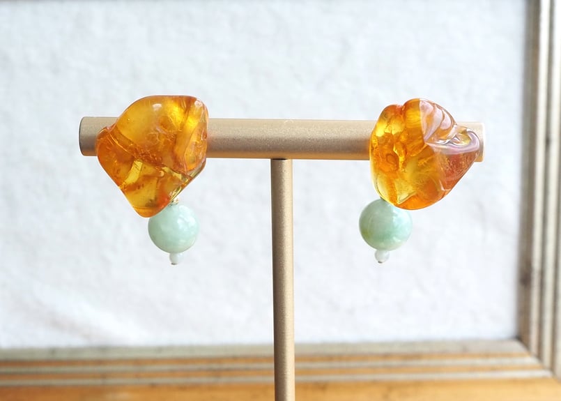 ローアンバーアソートピアス・ジェダイト＆FOLキャッチ K14gf | mizunone