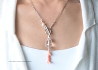coral/pearl/quartz マンテルネックレス　silver925