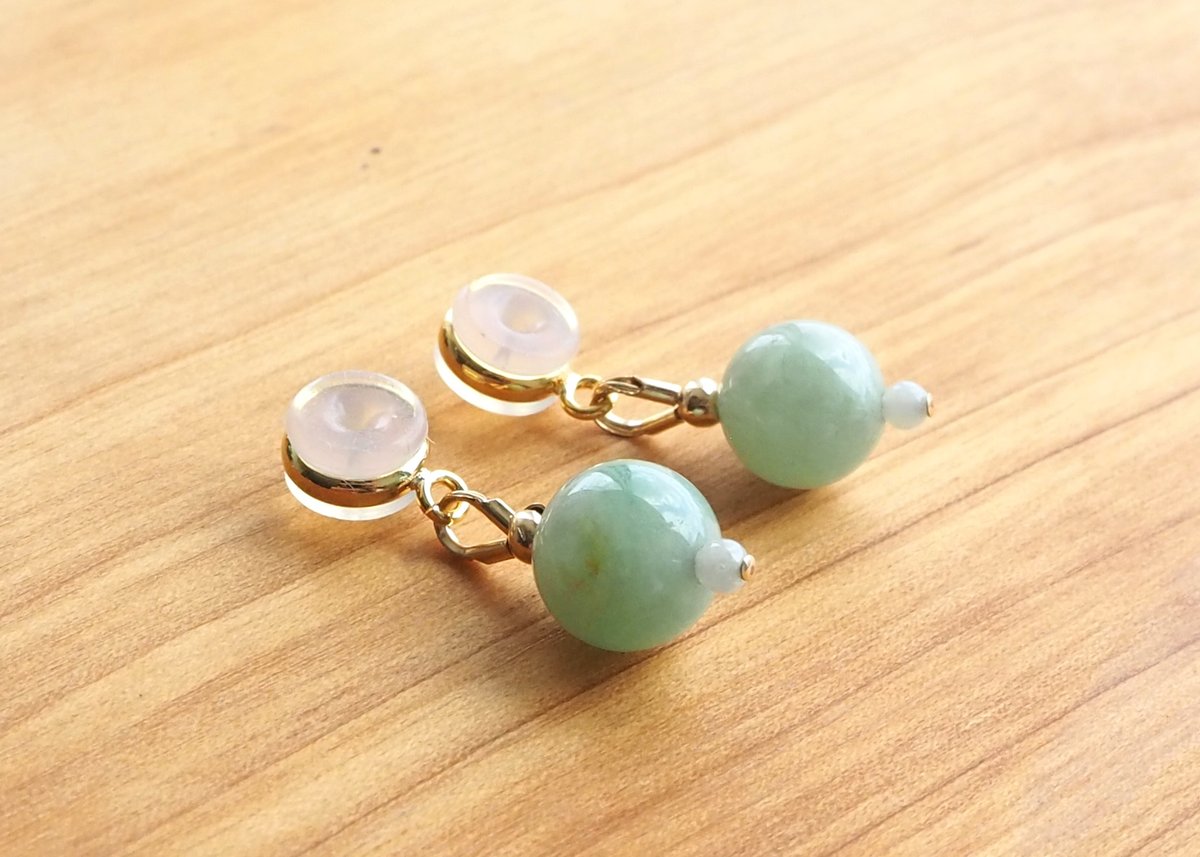 ローアンバーアソートピアス・ジェダイト＆FOLキャッチ K14gf