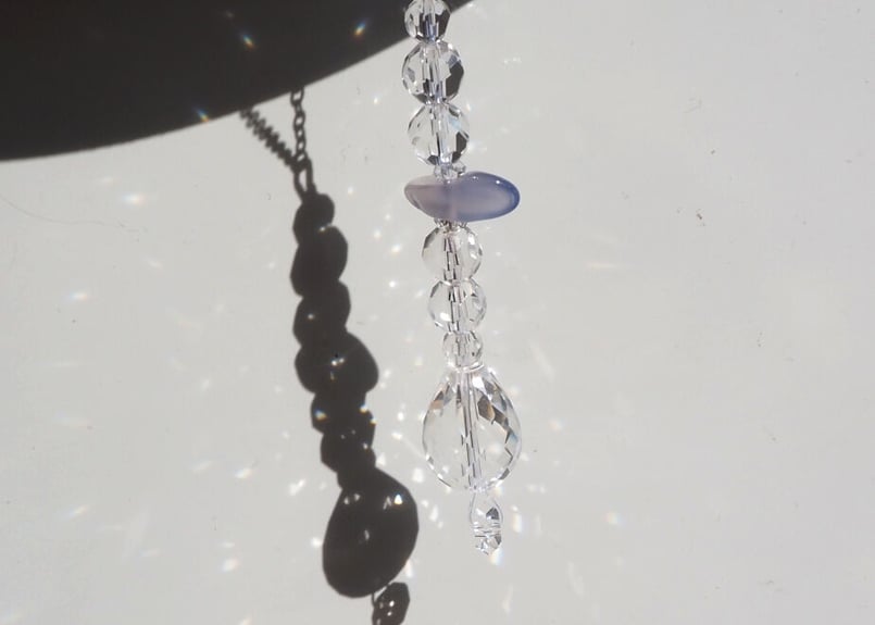 フラワーオブライフ・ウッドプレートサンキャッチャー ブルー