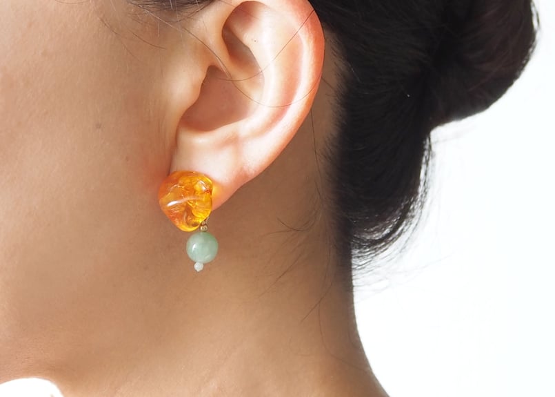 ローアンバーアソートピアス・ジェダイト＆FOLキャッチ K14gf | mizunone