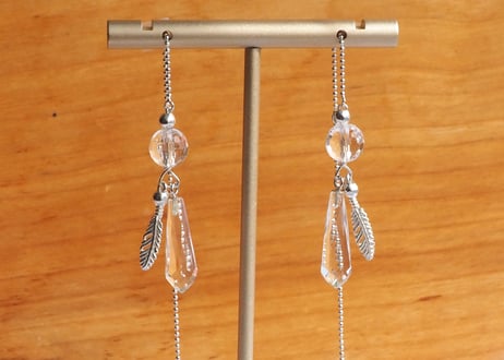 クリアクオーツ＆シルバーフェザー・ピアス silver925