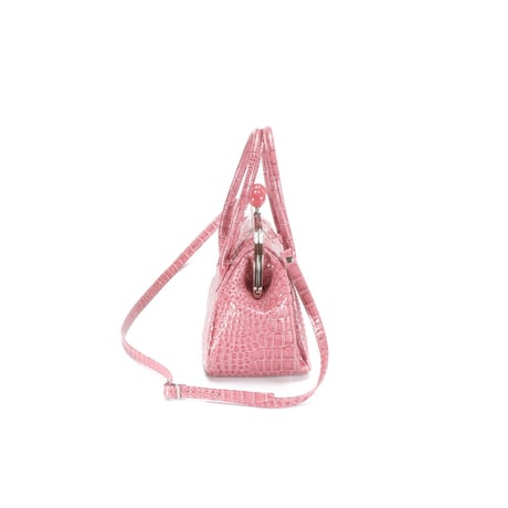 【日本製】【rena -iris  made in japan】牛革エナメルクロコ型押し・ショルダー付き手提げガマ口・パーティバッグ　ir-661
