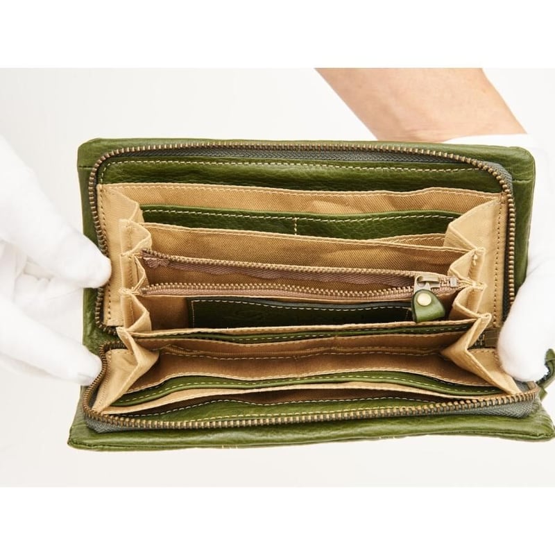 豊岡製）rena豊岡 レッザボタニカ 牛革ラウンドファスナー長財布