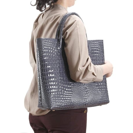 【日本製】【rena -iris  made in japan】牛革製品　男女兼用・エナメルクロコ型押し・ 軽量ラージサイズ・トートバッグ 　ir-667