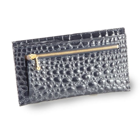 【日本製】【rena -iris  made in japan】牛革エナメルクロコ(パテントレザー）薄マチお札入れ長財布　ir-4044