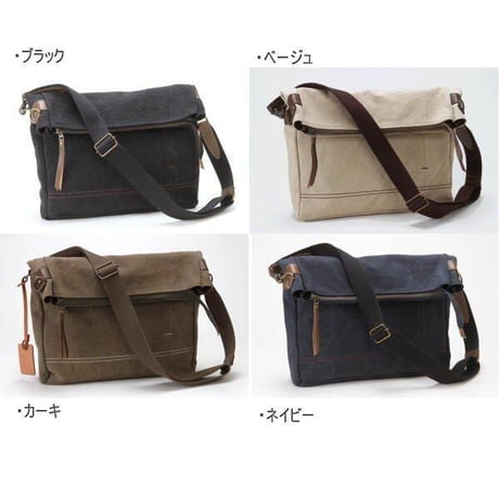 rena 豊岡(レナ　トヨオカ）cheviot(チェビオット）六号蝋引き帆布・バイオ加工・口折りショルダー（rj-303-A）【豊岡製品】 【倉敷児島製帆布】