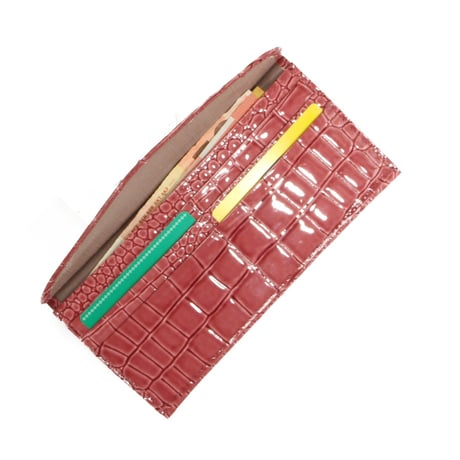 【日本製】【rena -iris  made in japan】牛革エナメルクロコ(パテントレザー）薄マチお札入れ長財布　ir-4044