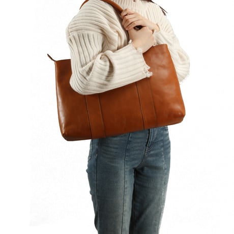 【日本製】【rena -iris  made in japan】〔rena-white　collection〕軽量牛革製品・ヌメ革手提げトート（H　28　W　40　D　10.5　cm)   ir-03