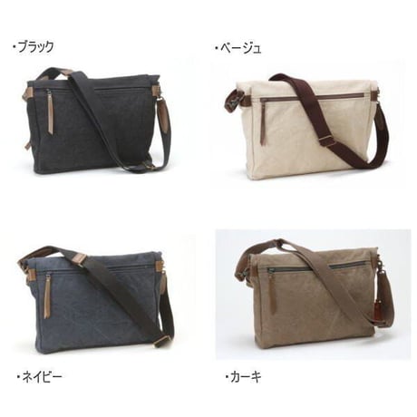 rena 豊岡(レナ　トヨオカ）cheviot(チェビオット）六号蝋引き帆布・バイオ加工・口折りショルダー（rj-303-A）【豊岡製品】 【倉敷児島製帆布】