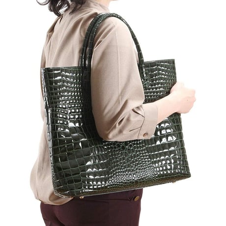 【日本製】【rena -iris  made in japan】牛革製品　男女兼用・エナメルクロコ型押し・ 軽量ラージサイズ・トートバッグ 　ir-667
