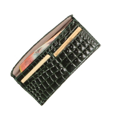 【日本製】【rena -iris  made in japan】牛革エナメルクロコ(パテントレザー）薄マチお札入れ長財布　ir-4044