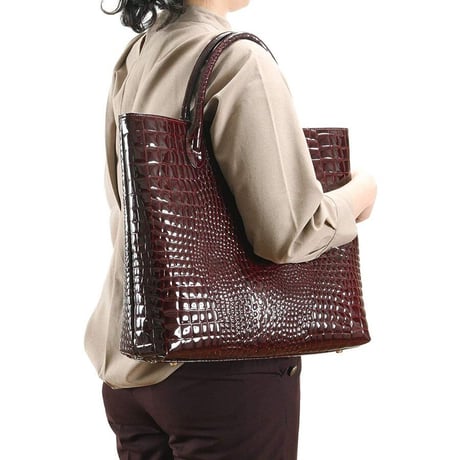 【日本製】【rena -iris  made in japan】牛革製品　男女兼用・エナメルクロコ型押し・ 軽量ラージサイズ・トートバッグ 　ir-667