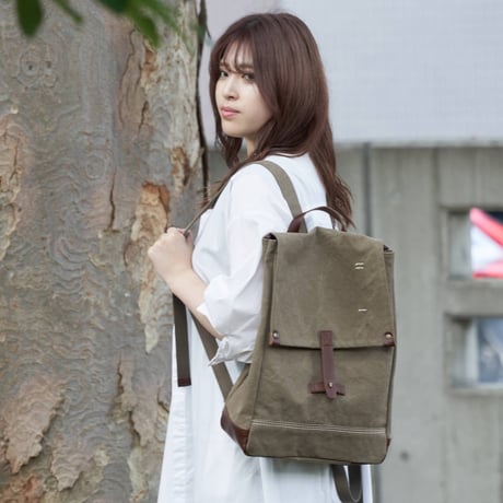 rena 豊岡(レナ　トヨオカ）cheviot(2024モデル）六号蝋引き帆布・バイオ加工・リュック（rj-304-B）  【豊岡製】【倉敷児島製帆布】