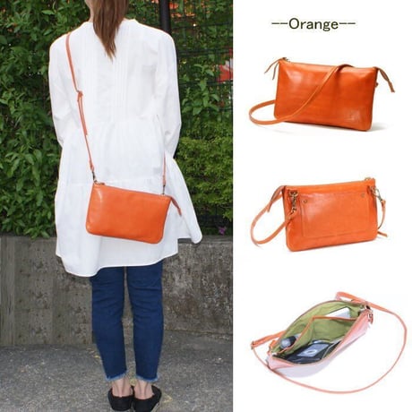 【日本製】【rena -iris  made in japan】ソフトオイルレザー牛革製・斜め掛けお財布ショルダーrn-301
