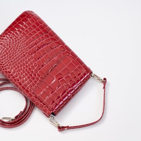 【日本製】【rena -iris  made in japan】牛革エナメルクロコ・縦型お財布2ＷＡＹ、スマホ　ポシェット   ir-660-a