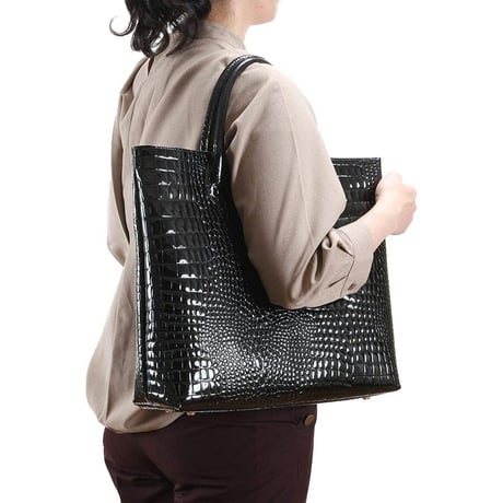 【日本製】【rena -iris  made in japan】牛革製品　男女兼用・エナメルクロコ型押し・ 軽量ラージサイズ・トートバッグ 　ir-667