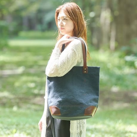 rena 豊岡(レナ　トヨオカ）cheviot(NEWモデル）六号蝋引き帆布・バイオ加工・トート（rj-302-B）  【豊岡製】【倉敷児島製帆布】