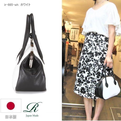 【日本製】【rena -iris  made in japan】【日本製】(ソフトシュリンクレザー製)　牛革製品・コンビcolor   ガマ口バッグ　　ir-665-all