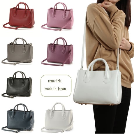【日本製】【rena -iris  made in japan】牛革製品・（イタリアンレザー）ソフトシュリンクレザー2WAYバッグ（角型S）ir-302