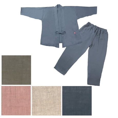 【日本製】(Mサイズ）【ナチュラル・レナ】【受注生産品】（京はんなりリネン製・麻100％）柔らかふっくらリネンの作務衣 nr-041-M