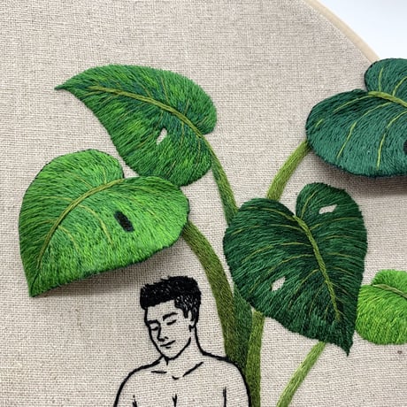 Gay embroidery art "Boys and blue birds"