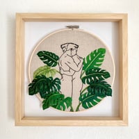 Gay embroidery art "Monstera" with wooden square frame