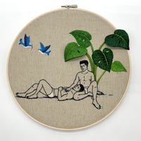 Gay embroidery art "Boys and blue birds"