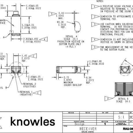2個セット RAU-34832-B148 Knowles バランスアーマチュア ドライバー 受信機スピーカー インイヤーモニター DIY用