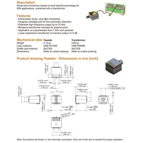 2個セット Sonion Electrostatic Driver EST65DB01 デュアルエレクトロスタティックツイーター