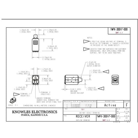 2個セット TWFK-30017 Knowles ドライバー バランスアーマチュア ドライバー 受信機スピーカー インイヤーモニター CIEM 補聴器用