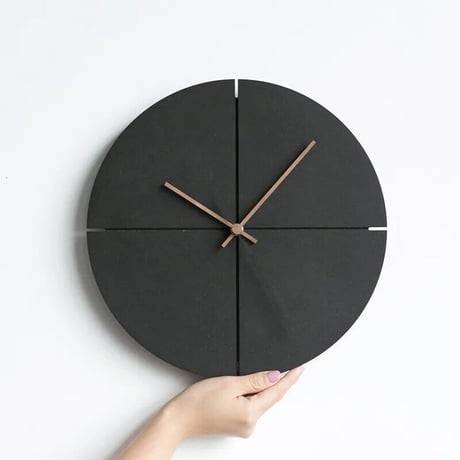 木製 壁掛け時計 - ノルディックミニマリスト リビング・キッチン専用 黒色静音ホームデコレーション
