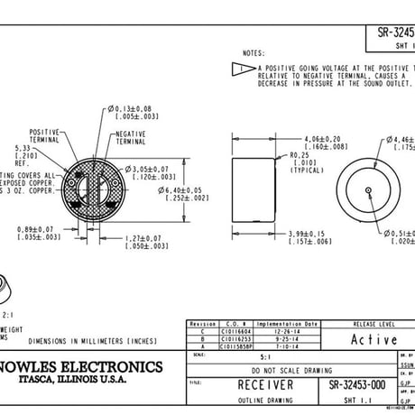 2個セット SR-32453 Knowles バランスアーマチュア ドライバー 受信機スピーカー イヤホン 補聴器 交換用受信機