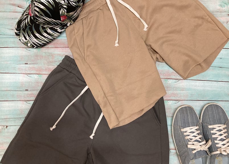 メンズ カットオフ ベージュ無地 スウェットショートパンツ