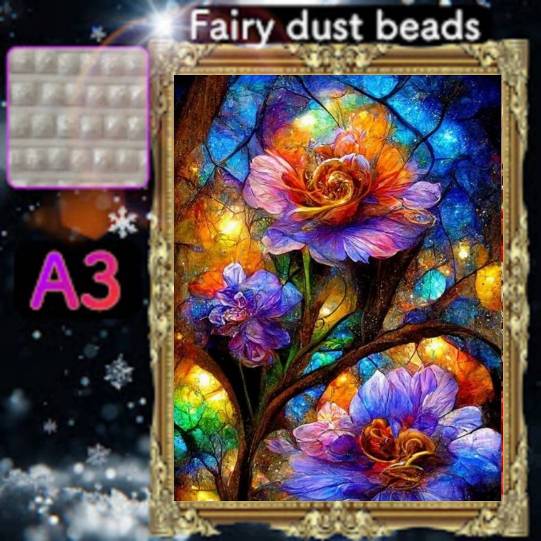 【フェアリーダストビーズ入り】ダイヤモンドアート A3 カラフル お洒落／7FD フェアリーダストビーズ入り】ダイヤモンドアート A3 カラフル